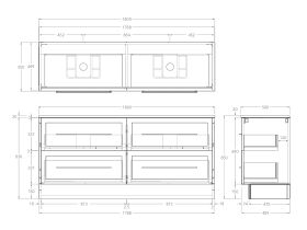 Kado Lux Floor Mounted 1800mm with Kickboard 4 Drawer Double Vanity (No Basin)