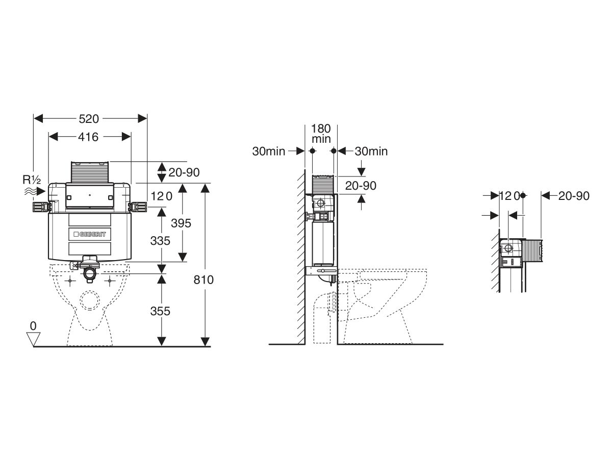 Geberit Omega Undercounter Cistern Back to Wall (4 Star)