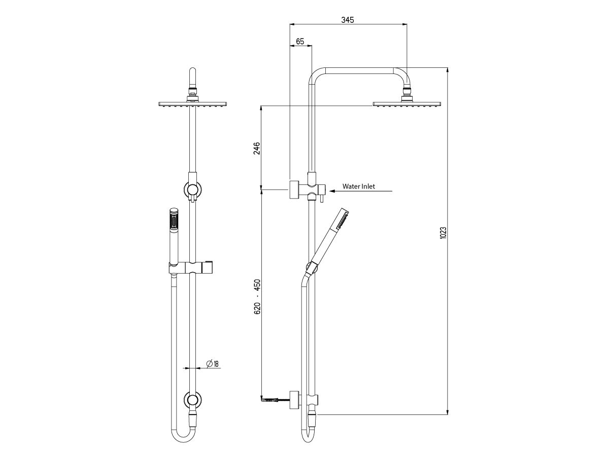 Nikles Square Twin Rail Shower Stahl Handpiece, Tehcno 200 Brass Showerhead Chrome (3 Star)