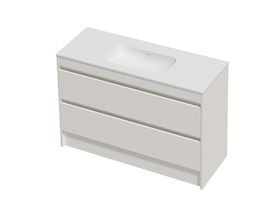 Hero - Posh Domaine Twin 1200 2 Drawer Floor Standing Vanity White Console Top Matte White Mineral Cast No Taphole