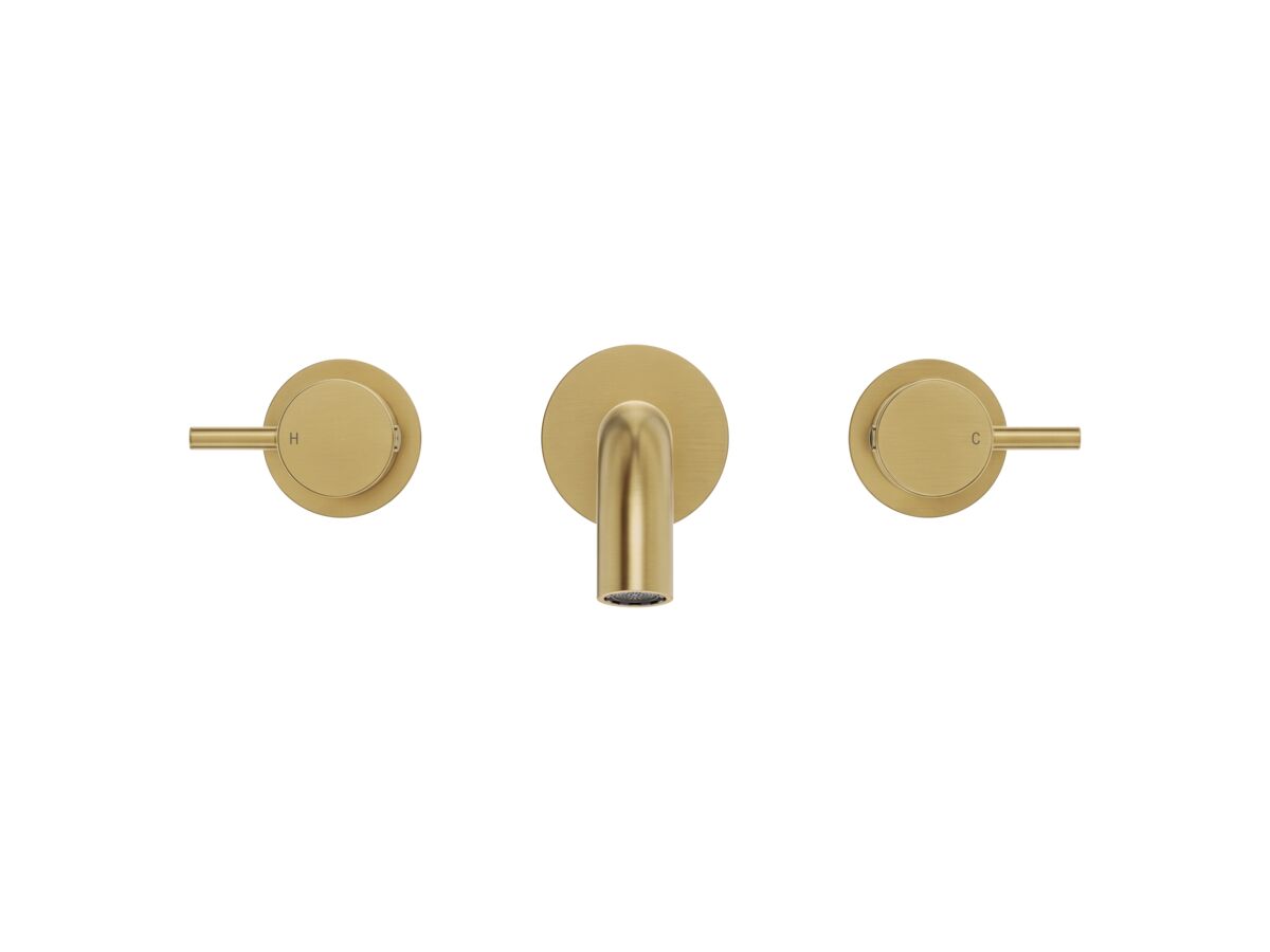 Supporting Image 2 - Mizu Drift Wall Basin / Bath Set with Curved Spout 200mm Brushed Brass (6 Star) Lead Free - Front