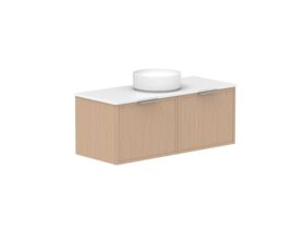 Supporting Image - Kado Lux Slim All Drawer 1200mm Wall Hung Vanity with Centre Basin 20mm Top Blonde Oak
