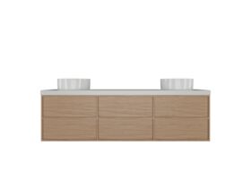 Hero - Kado Aspect Wall Hung Vanity Unit 1800mm Double Bowl 6 Drawer Caesarstone Mineral 50mm Top - Boston Oak