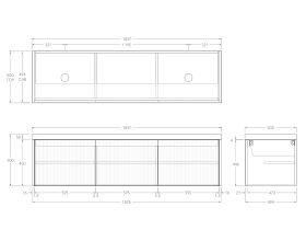 Technical Drawing - Kado Neue Fluted Square All Door 1800mm Wall Hung Vanity with Double Basin 50mm Top
