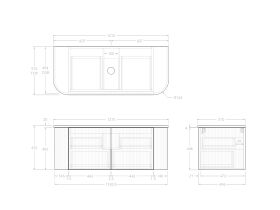 Technical Drawing - Kado Neue Fluted Double Curve All Drawer 1200 Wall Hung Vanity with Centre Basin 20mm