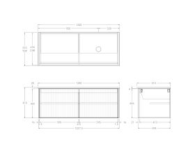Technical Drawing - Kado Neue Fluted Square All Door 1200mm Wall Hung Vanity with Right Hand Basin 20mm Top