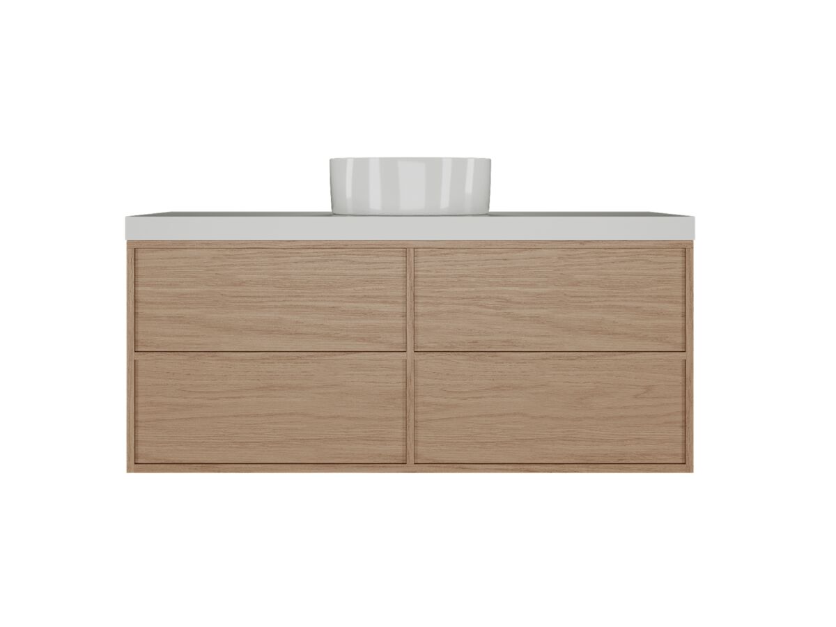 Supporting Image - Kado Aspect Wall Hung Vanity Unit 1200mm 4 Drawer Corian 50mm Top - Boston Oak