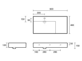 Technical Drawing - LAUFEN Kartell Wall Basin with Shelf Left Hand Bowl 900mm x 460mm 1 Taphole