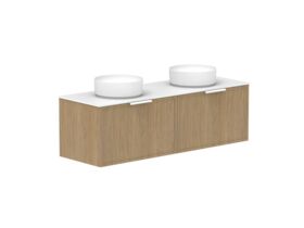 Hero - Kado Lux Slim All Drawer 1500mm Wall Hung Vanity with Double Basin Durasein 12mm Top Boston Oak
