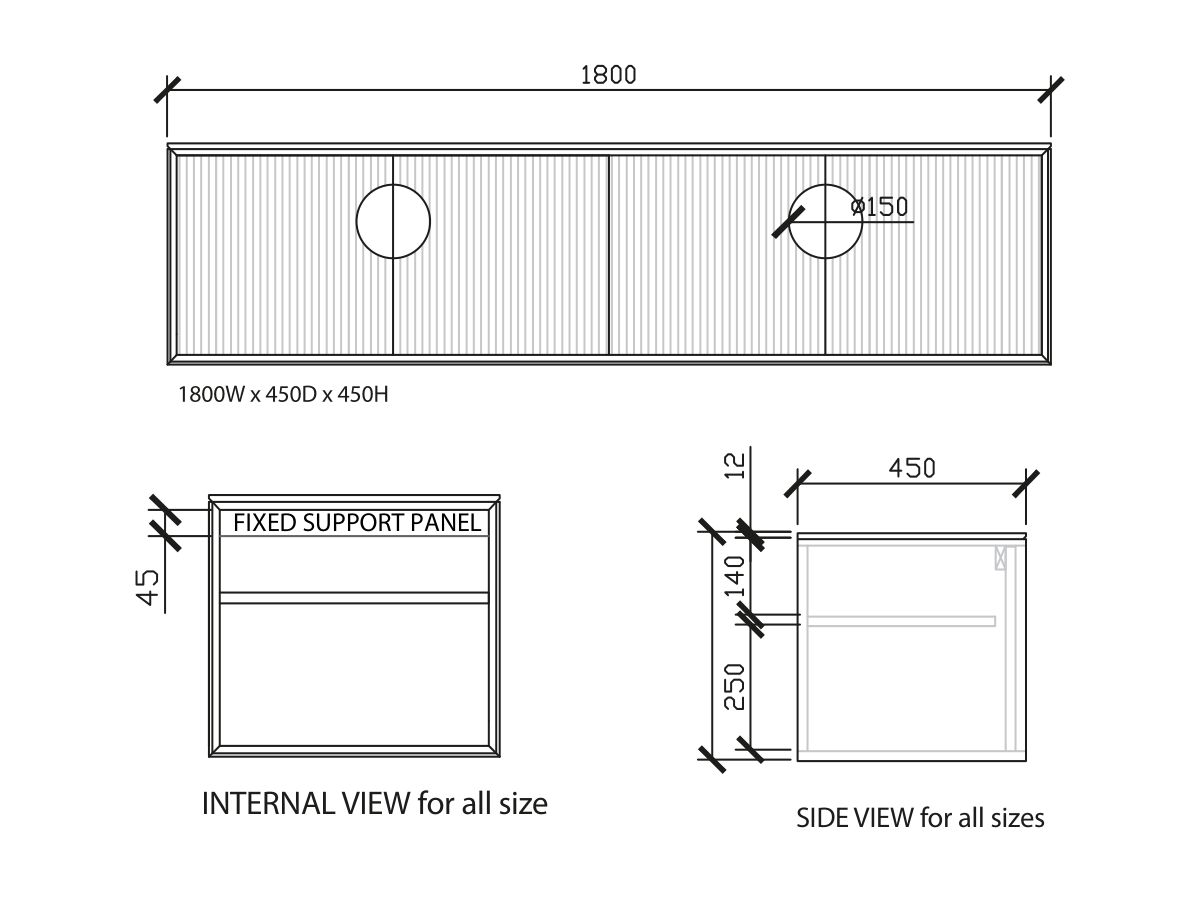 ISSY Halo I Vanity Unit with Four Doors and Internal Shelf, with Handle 1800widex450deepx450high