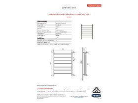 Specification Sheet - Hydrotherm Pure Heated Towel Rail 800 x 1100mm Matte Black