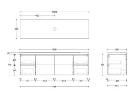 Technical Drawing - Posh Domaine 1800mm Wall Hung Vanity Unit Conventional Single Bowl 50mm Top