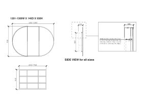 ISSY Halo 1191-1500 x 930mm Rounded Triple Mirror with Shaving Cabinet (Recessed)