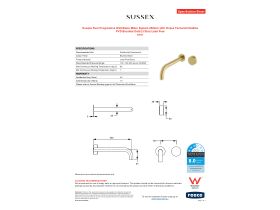 Specification Sheet - Sussex Pure Progressive Wall Basin Mixer System 250mm with Cirque Textured Handles PVD Brushed Gold (3 Star) Lead Free