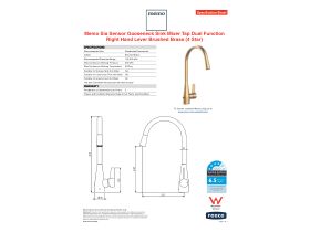 Specification Sheet - Memo Sia Sensor Gooseneck Sink Mixer Tap Dual Function Right Hand Lever Brushed Brass (4 Star)