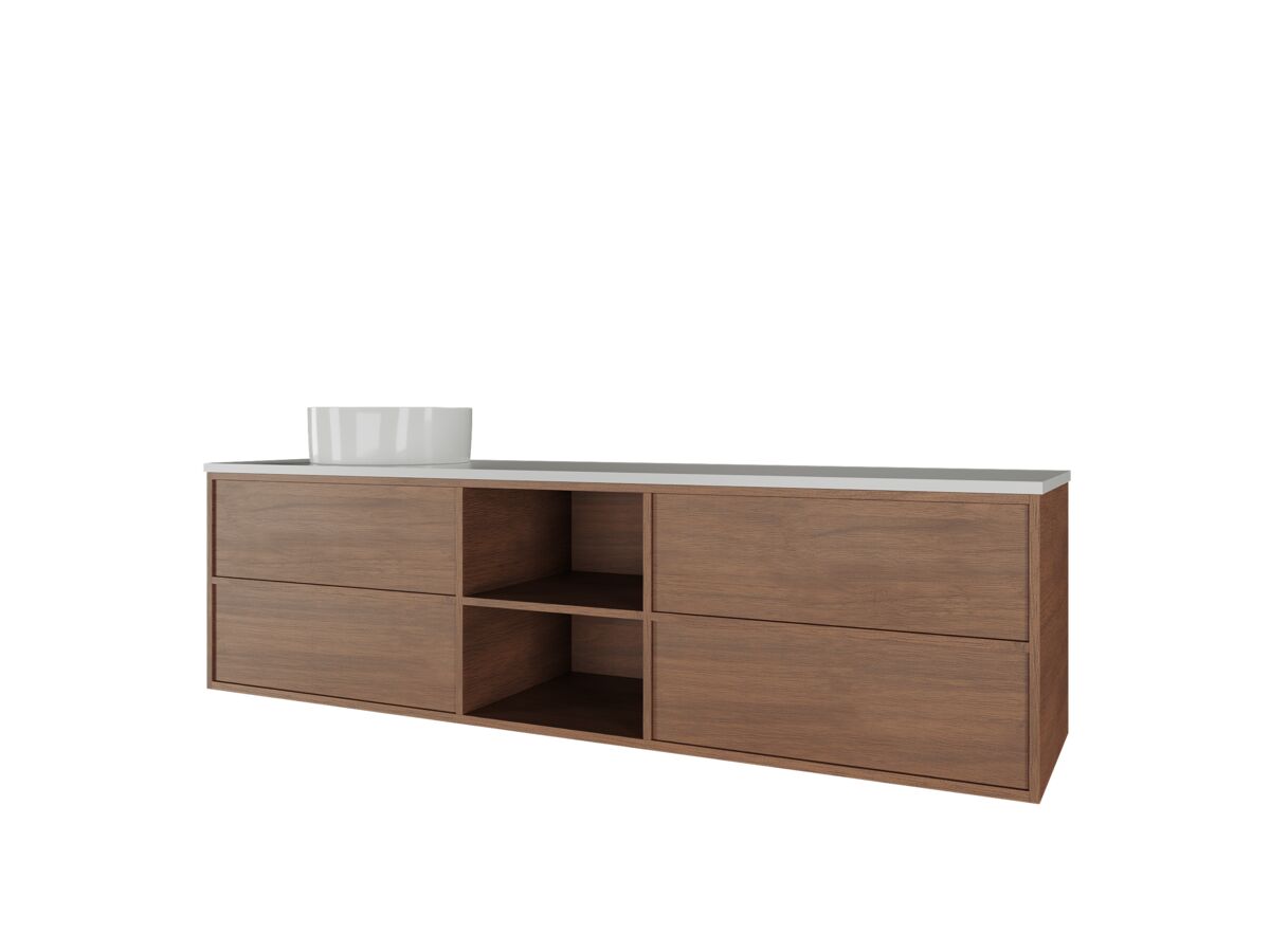 Supporting Image - Kado Aspect Shelf Vanity Unit 1800mm Single Bowl 4 Drawer Caesarstone Mineral 20mm Top - Florentine Walnut