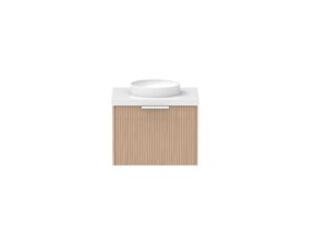 Supporting Image - Kado Neue Fluted Square All Drawer 600mm Wall Hung Vanity with Centre Basin 50mm Top Blonde Oak