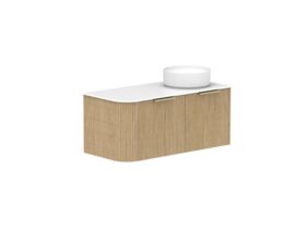 Supporting Image 2- Kado Neue Fluted Single Curve All Drawer 1050mm Wall Hung Vanity with Right Hand Basin Durasein 12mm Top Boston Oak