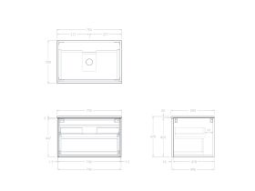 Technical Drawing - Kado Lux Slim All Drawer 750mm Wall Hung Vanity with Centre Basin 20mm Top