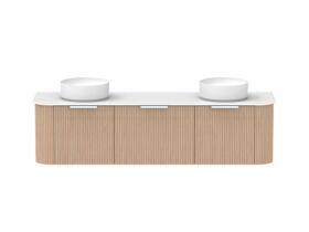 Supporting Image - Kado Neue Fluted Double Curve All Drawer 1800 Wall Hung Vanity With Double Basin Durasein 12mm Top Blonde Oak