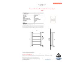 Specification Sheet - Hydrotherm Pure Heated Towel Rail 500 x 800mm Brushed Nickel