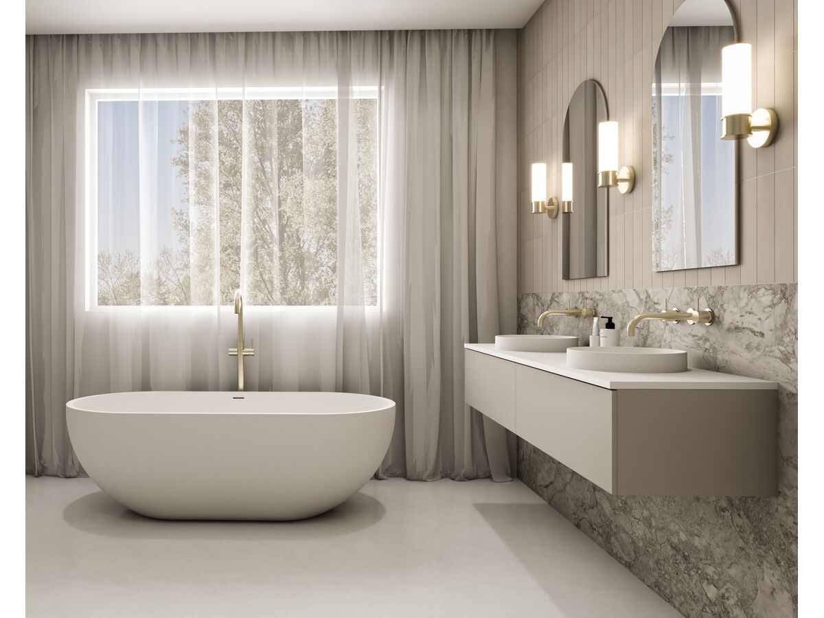 In Situ - Omvivo Villa Round Thin Edge Semi Inset Basin 360mm and Freestanding Bath 1725 x 820mm White Haven