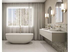 In Situ - Omvivo Villa Round Thin Edge Semi Inset Basin 360mm and Freestanding Bath 1725 x 820mm White Haven