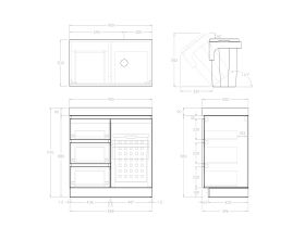 Technical Image - Posh Domaine Plus Hamper Trio 900 Floor Mounted Right Bowl 90mm Top