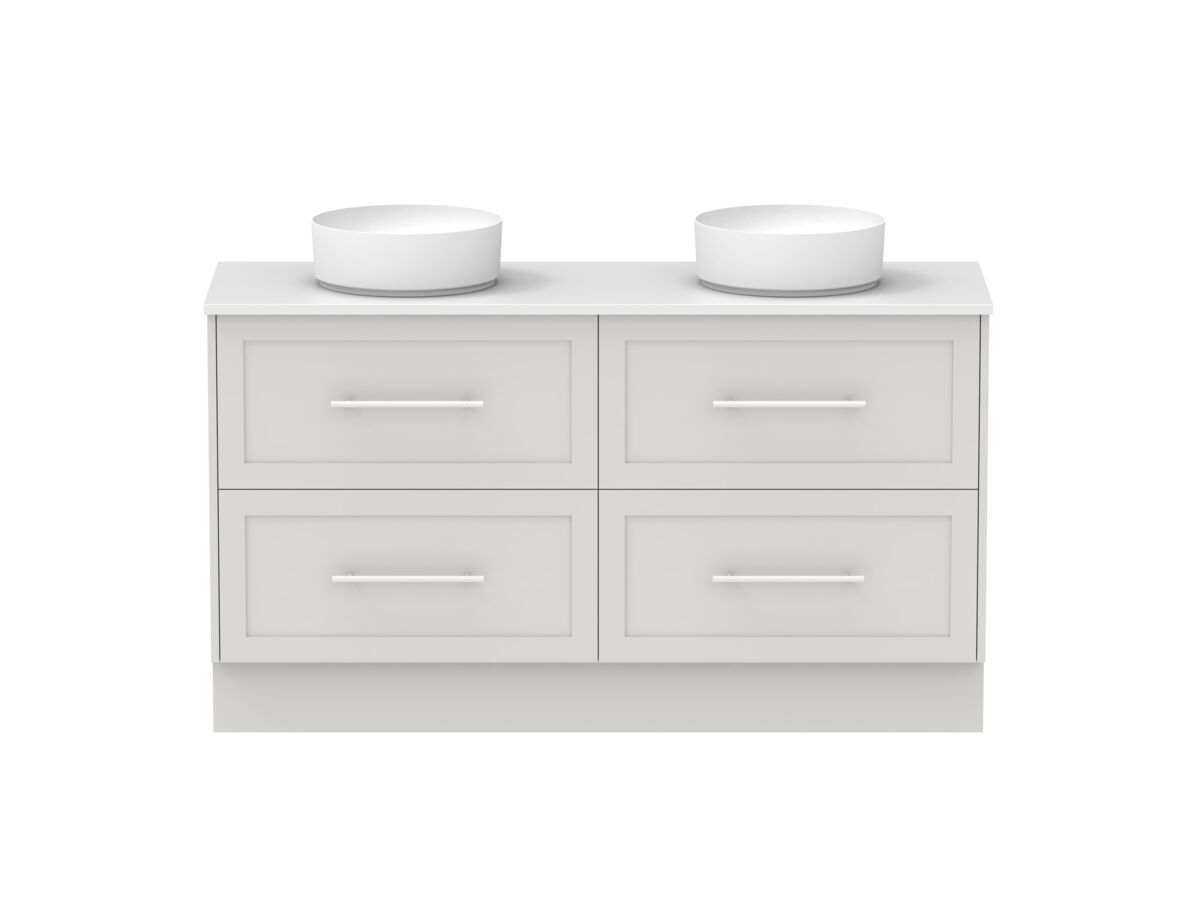 Hero - Kado Lux All Drawer 1500mm Floor Mounted Vanity Double Basin 20mm - Feather Grey - Front