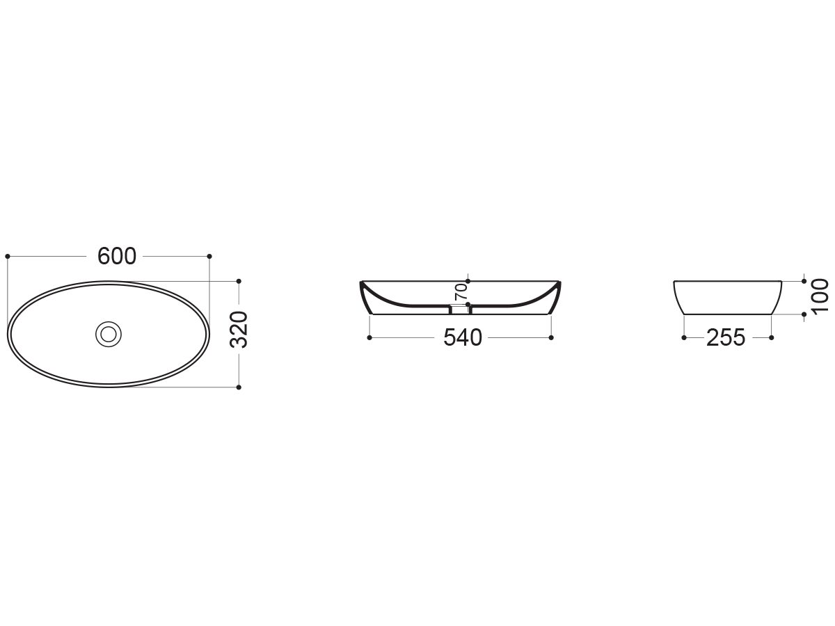 AXA H10 Oval Counter Basin 600 x 320mm White