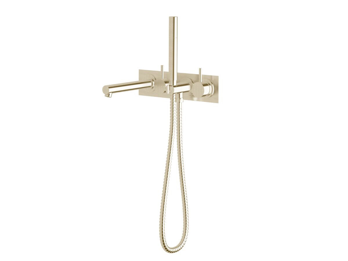 Sussex Scala Bath Mixer Tap System Straight 200mm Outlet Right Hand Operation with Handshower LUX PVD Brushed Platinum Gold (3 Star)
