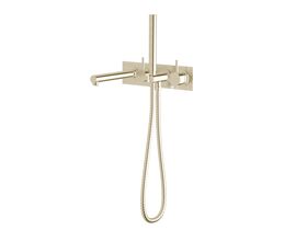 Sussex Scala Bath Mixer Tap System Straight 200mm Outlet Right Hand Operation with Handshower LUX PVD Brushed Platinum Gold (3 Star)