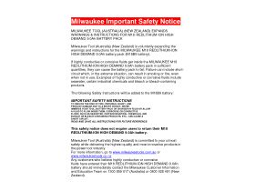 User Manual - Milwaukee M12 Fuel Hackzall Kit Safet Warning