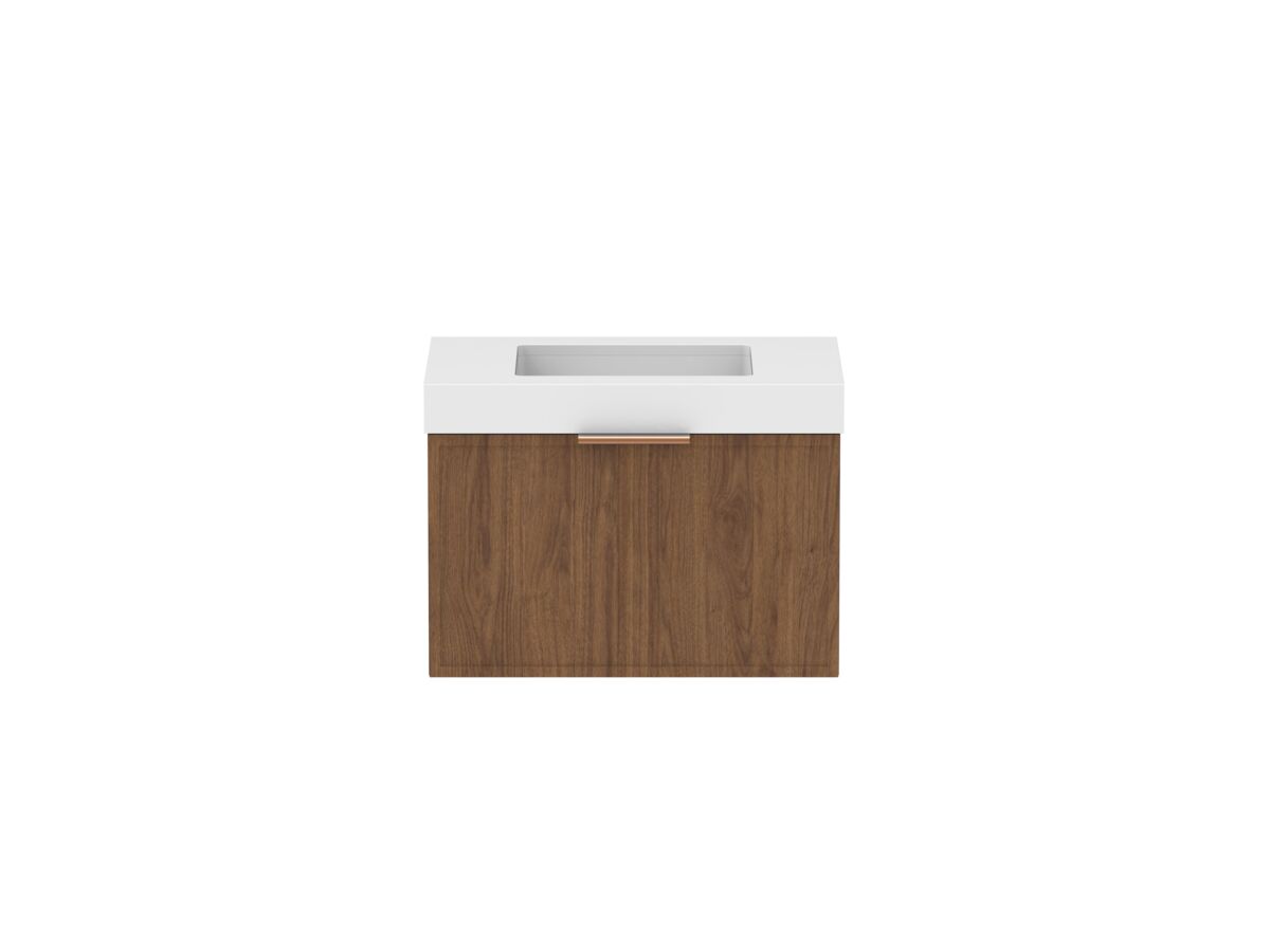 Supporting Image - Kado Lux Slim All Drawer 750mm Wall Hung Vanity with Centre Basin 90mm Top Florentine Walnut