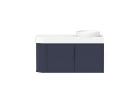 Hero - Kado Era Single Curve All Door 1050mm Wall Hung Vanity Right Hand Basin 90mm Durasein Top Royal Battle Blue