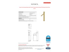 Specification Sheet - Sussex Pure Extended Basin Mixer Tap with Cirque Textured Handle PVD Brushed Gold (6 Star)