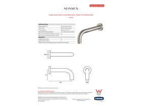 Specification Sheet - Sussex Scala 25mm Curved Bath Outlet 160mm 316 Stainless Steel