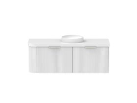 Supporting Image - Kado Neue Fluted Single Curve All Drawer 1350mm Wall Hung Vanity with Centre Basin Durasein 50mm Top Ultra White