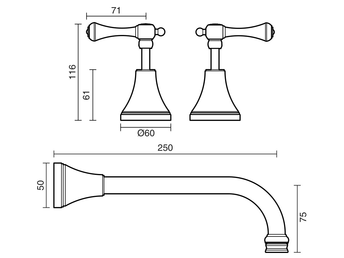 Kado Era Wall Basin Set 250mm Lever Handle (5 Star)