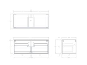 Technical Drawing - Kado Lux Slim All Drawer 1200mm Wall Hung Vanity with Centre Basin 20mm Top