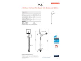 Specification Sheet - Milli Inox Overhead Twin Rail Shower with Handshower with Bottom Rail Water Inlet Stainless Steel (3 Star)