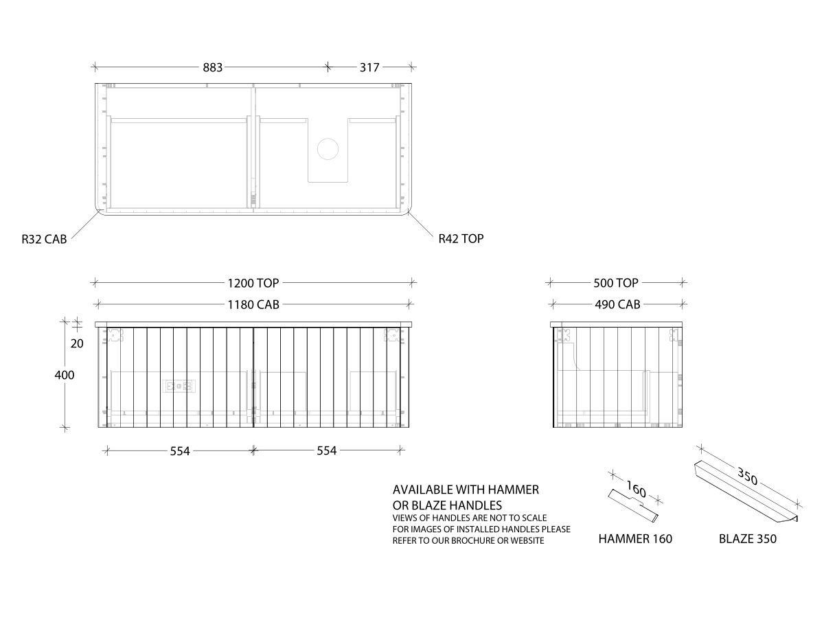 Kado Neue All-Drawer 1200 Right Offset Bowl Wall Hung