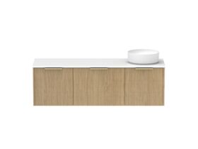 Supporting Image - Kado Neue Fluted Square All Drawer 1500mm Wall Hung Vanity with Right Hand Basin 20mm Top Boston Oak