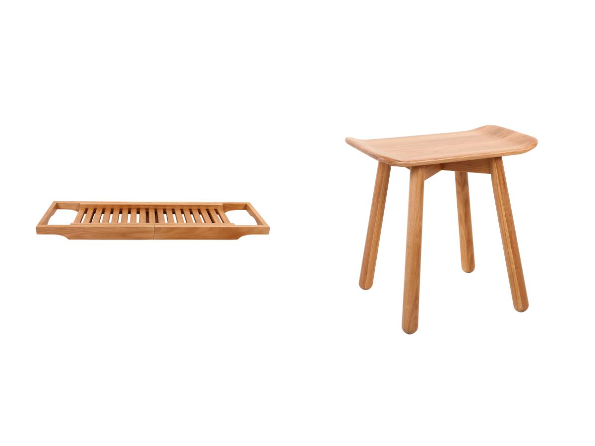 Kado Arc Timber Bathroom Accessories Pack 2 Piece (Bath Rack & Stool) American Oak