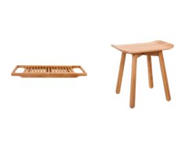 Kado Arc Timber Bathroom Accessories Pack 2 Piece (Bath Rack & Stool) American Oak