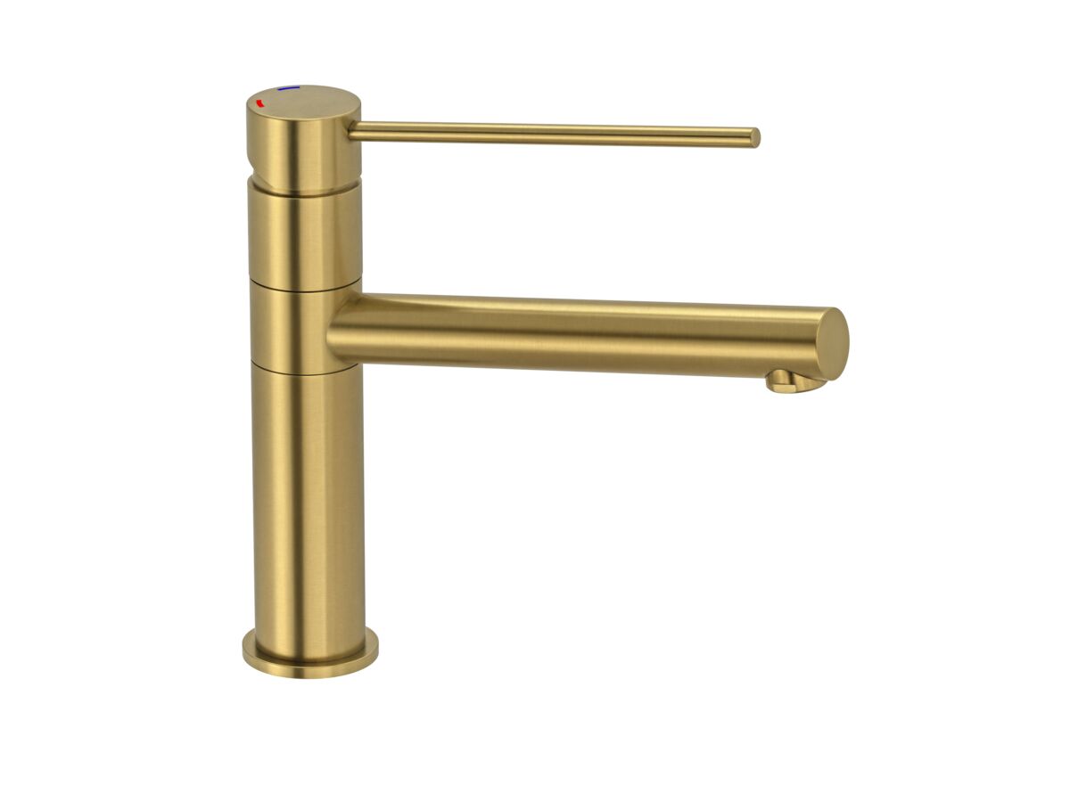 Hero - Mizu Drift Sink Mixer Extended Lever with Red & Blue Indicators Brushed Brass