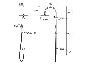 Technical Drawing - Sussex Scala Nova Twin Rail Shower