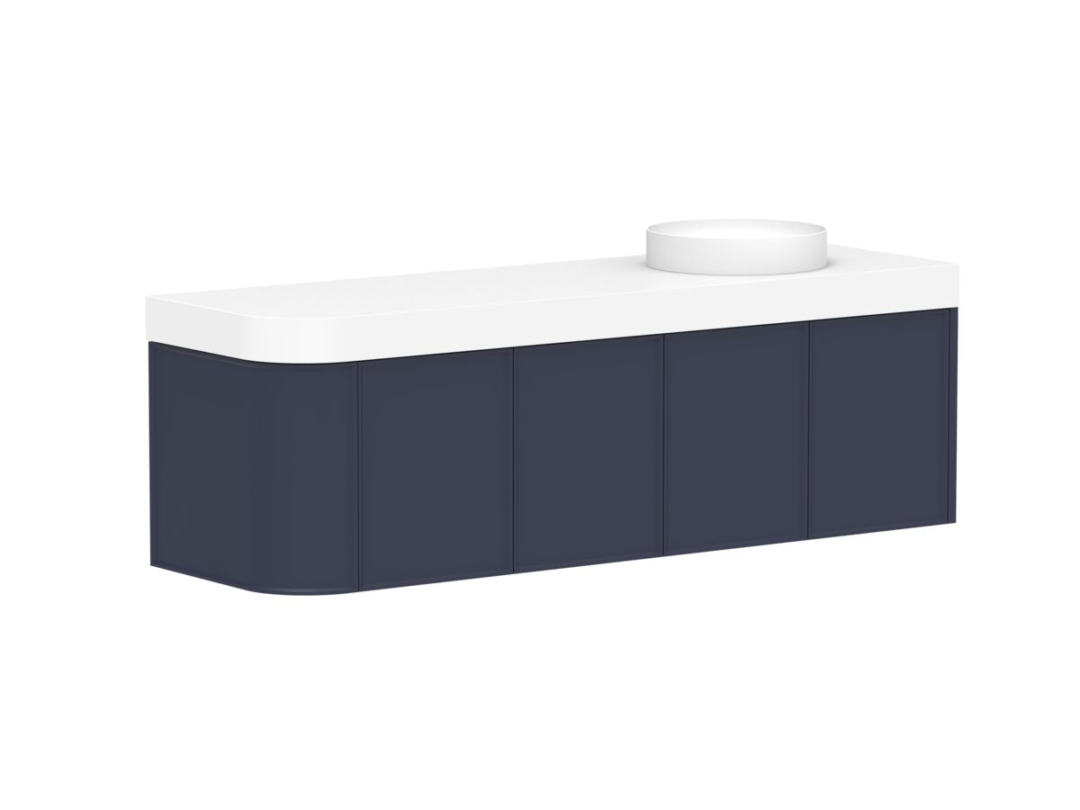 Supporting Image - Kado Era Single Curve All Door 1650mm Wall Hung Vanity Right Hand Basin 90mm Durasein Top Royal Battle Blue