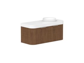 Supporting Image - Kado Neue Fluted Double Curve All Drawer 1200mm Wall Hung Vanity with Right Hand Basin Durasein 90mm Top Florentine Walnut