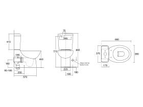 Posh Solus Square Close Coupled Back to Wall Back Inlet Toilet Suite S&P Trap with Soft Close Quick Release Seat White/ Chrome (4 Star)
